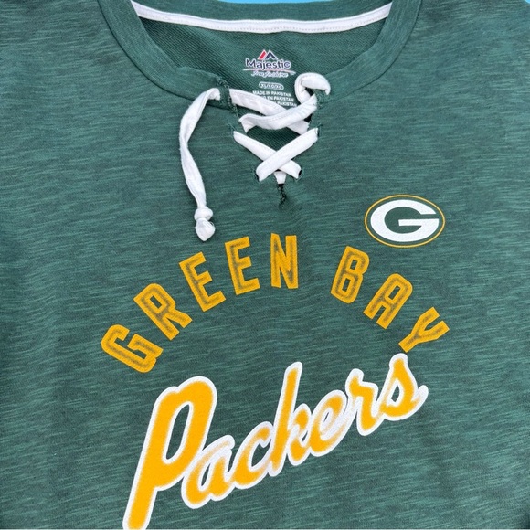 Majestic Green Bay Packers Lace-Up High Low Sweatshirt Size XL - Picture 4 of 10